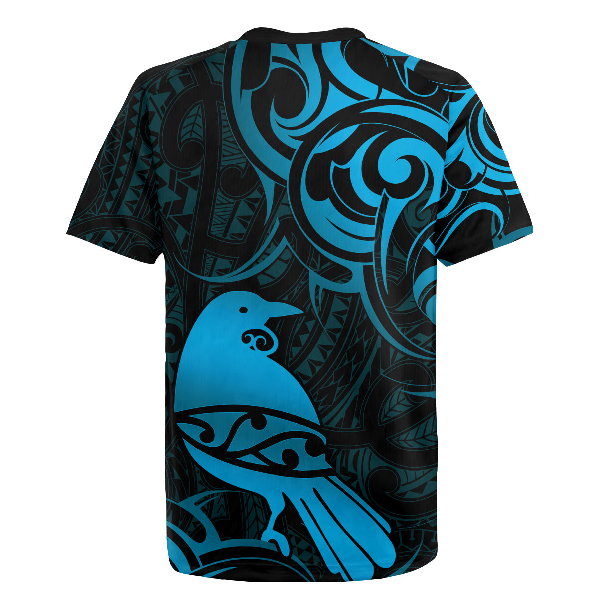 New Zealand Tui Bird Rugby Jersey Aotearoa Maori Pattern - Blue