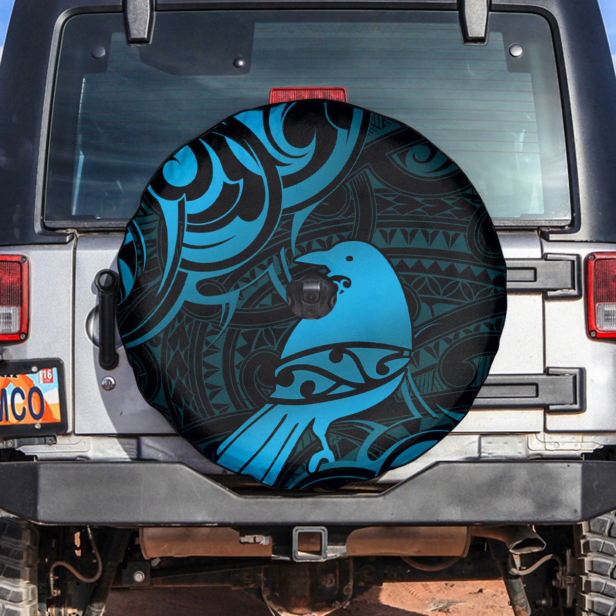 New Zealand Tui Bird Spare Tire Cover Aotearoa Maori Pattern - Blue LT14 Blue - Polynesian Pride