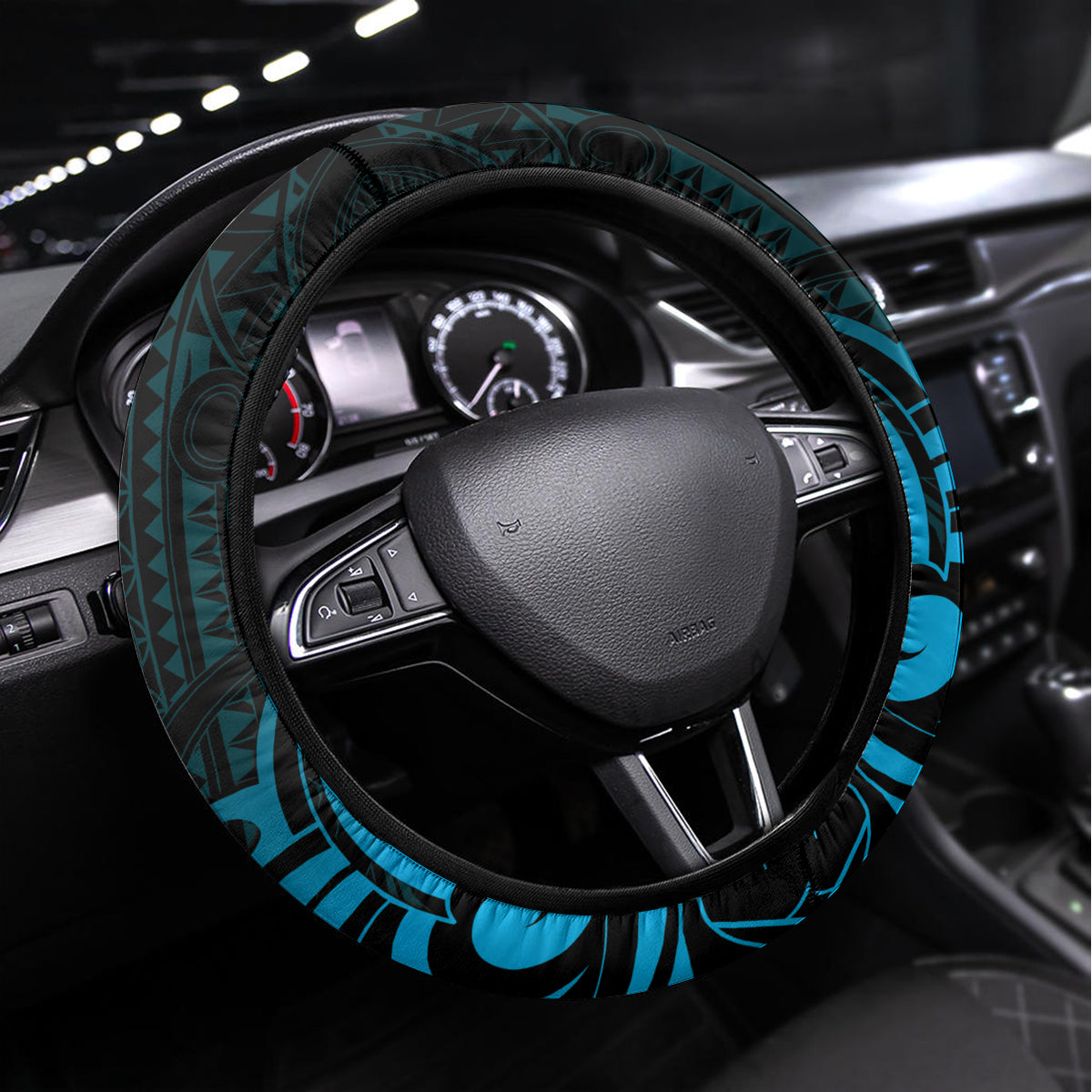 New Zealand Tui Bird Steering Wheel Cover Aotearoa Maori Pattern - Blue LT14 Universal Fit Blue - Polynesian Pride