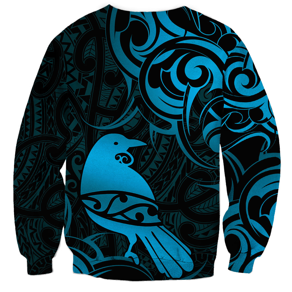 New Zealand Tui Bird Sweatshirt Aotearoa Maori Pattern - Blue