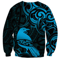 New Zealand Tui Bird Sweatshirt Aotearoa Maori Pattern - Blue