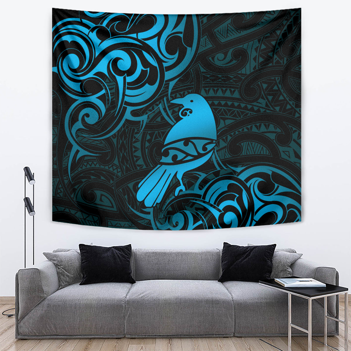 New Zealand Tui Bird Tapestry Aotearoa Maori Pattern - Blue LT14 Blue - Polynesian Pride