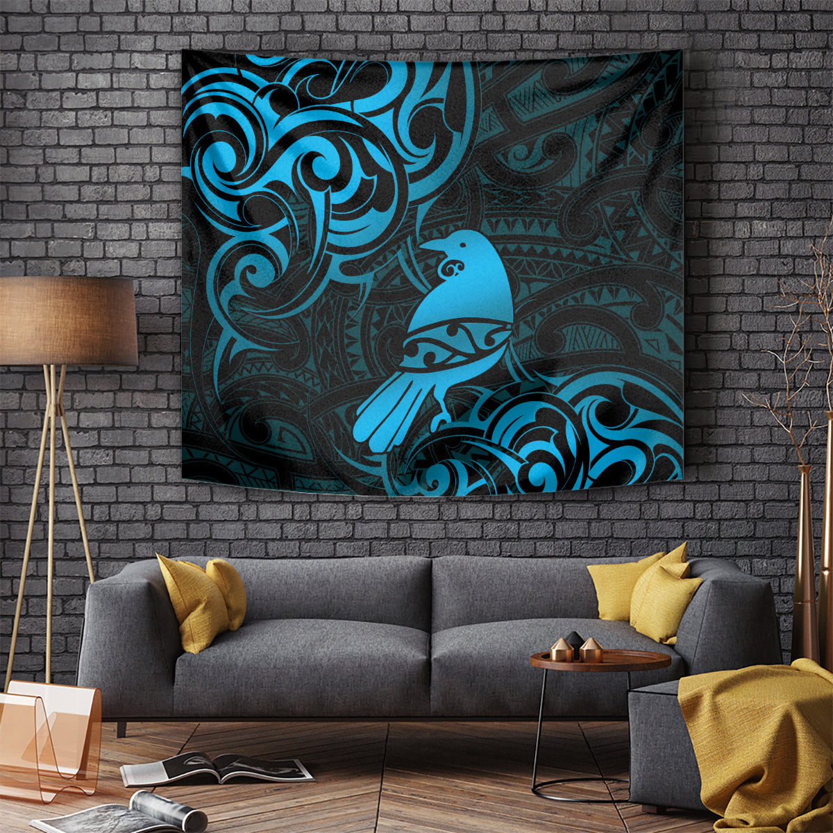 New Zealand Tui Bird Tapestry Aotearoa Maori Pattern - Blue LT14 - Polynesian Pride