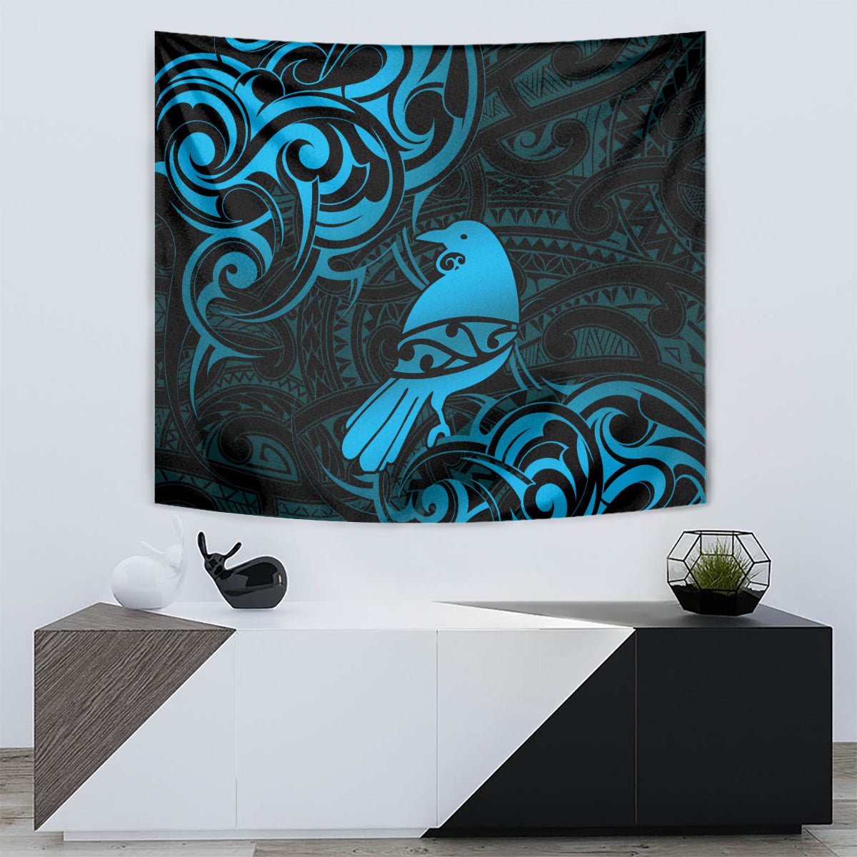 New Zealand Tui Bird Tapestry Aotearoa Maori Pattern - Blue LT14 - Polynesian Pride