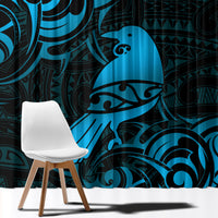 New Zealand Tui Bird Window Curtain Aotearoa Maori Pattern - Blue LT14 - Polynesian Pride