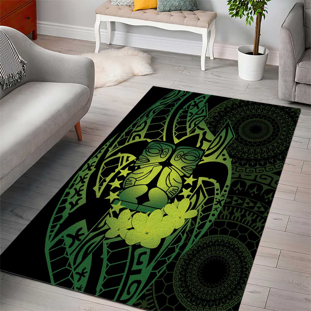 Kia Orana Kuki Airani Area Rug Cook Islands Tangaroa God Tatau Green