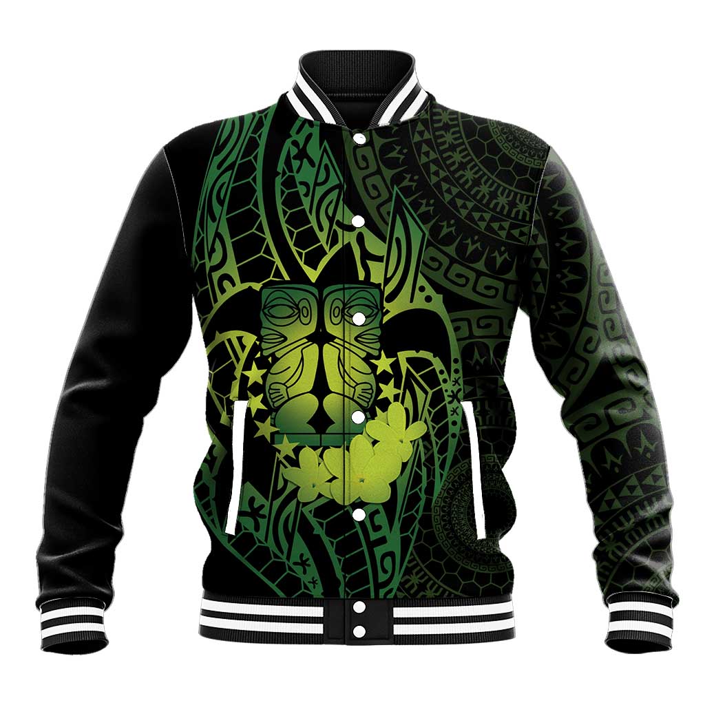 Kia Orana Kuki Airani Baseball Jacket Cook Islands Tangaroa God Tatau Green LT14 Unisex Green - Polynesian Pride