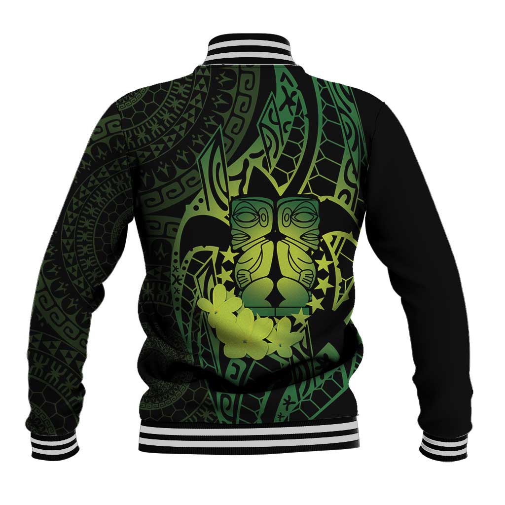 Kia Orana Kuki Airani Baseball Jacket Cook Islands Tangaroa God Tatau Green LT14 - Polynesian Pride