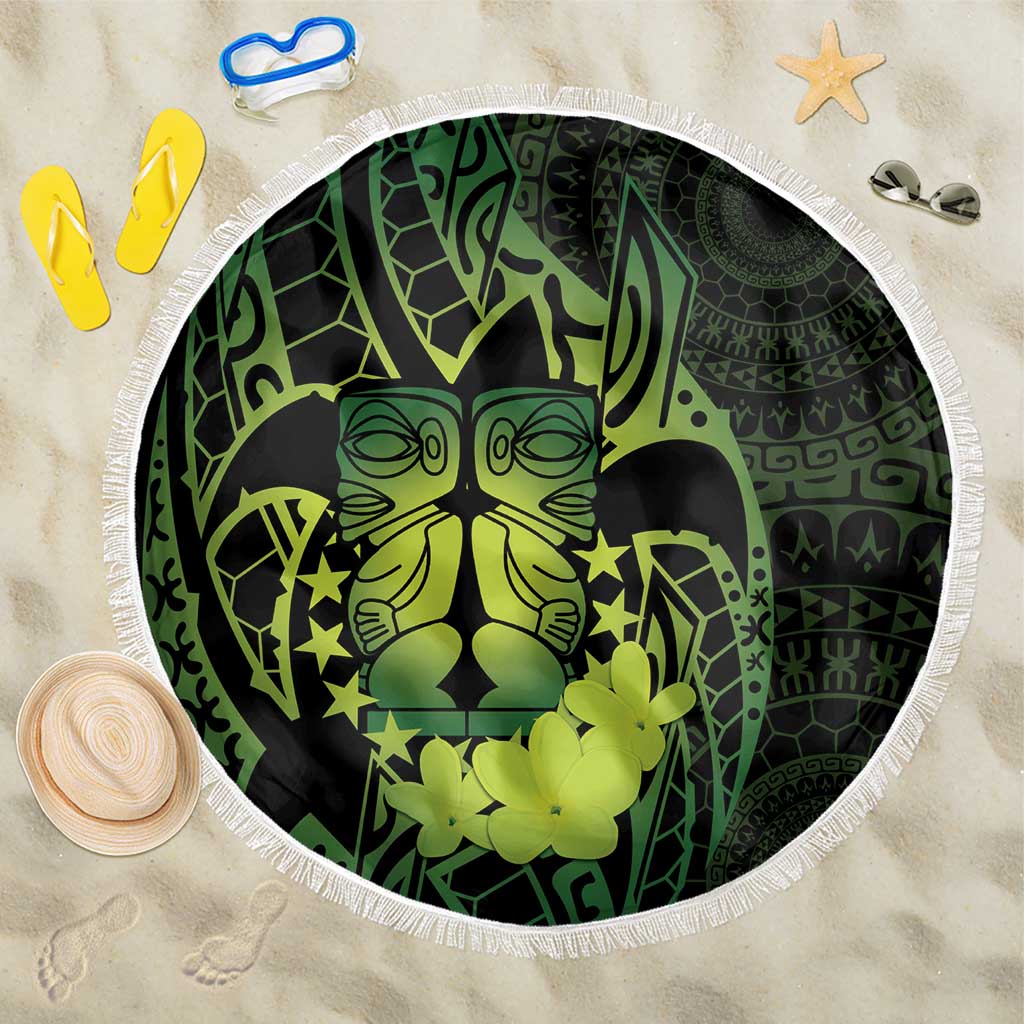 Kia Orana Kuki Airani Beach Blanket Cook Islands Tangaroa God Tatau Green LT14 One Size 150cm Green - Polynesian Pride