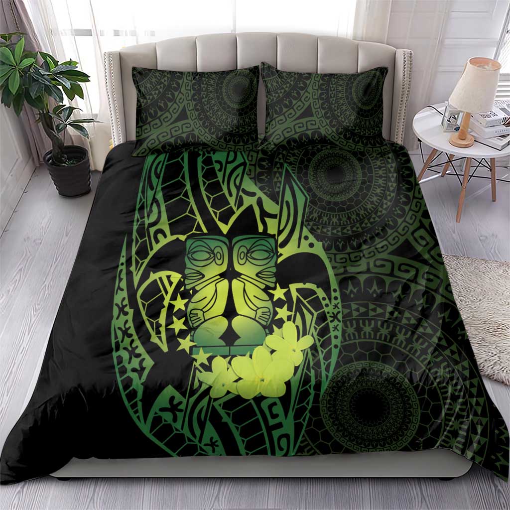Kia Orana Kuki Airani Bedding Set Cook Islands Tangaroa God Tatau Green