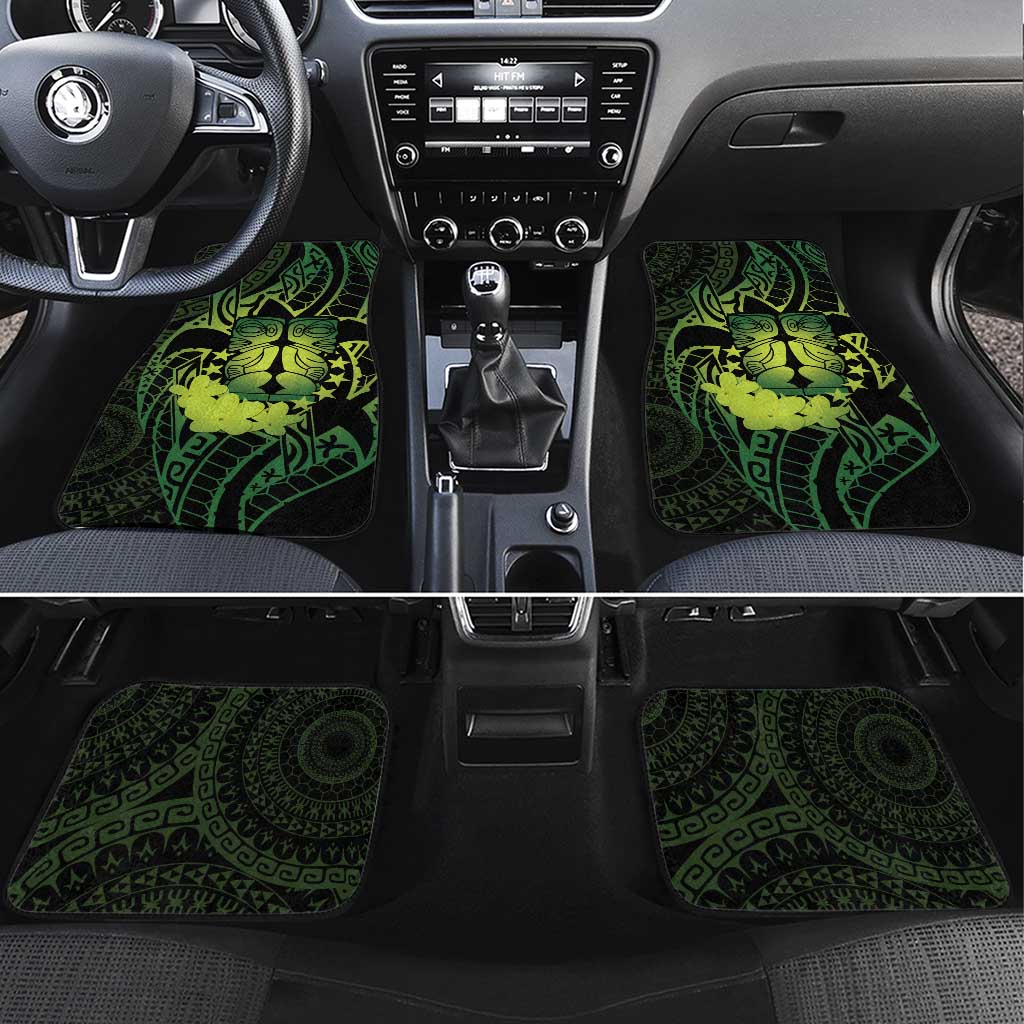 Kia Orana Kuki Airani Car Mats Cook Islands Tangaroa God Tatau Green LT14 Set 4pcs Green - Polynesian Pride