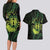 Kia Orana Kuki Airani Couples Matching Long Sleeve Bodycon Dress and Hawaiian Shirt Cook Islands Tangaroa God Tatau Green