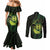 Kia Orana Kuki Airani Couples Matching Mermaid Dress and Long Sleeve Button Shirt Cook Islands Tangaroa God Tatau Green