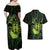 Kia Orana Kuki Airani Couples Matching Off Shoulder Maxi Dress and Hawaiian Shirt Cook Islands Tangaroa God Tatau Green