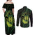 Kia Orana Kuki Airani Couples Matching Off Shoulder Maxi Dress and Long Sleeve Button Shirt Cook Islands Tangaroa God Tatau Green