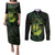 Kia Orana Kuki Airani Couples Matching Puletasi and Long Sleeve Button Shirt Cook Islands Tangaroa God Tatau Green
