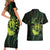 Kia Orana Kuki Airani Couples Matching Short Sleeve Bodycon Dress and Hawaiian Shirt Cook Islands Tangaroa God Tatau Green