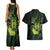 Kia Orana Kuki Airani Couples Matching Tank Maxi Dress and Hawaiian Shirt Cook Islands Tangaroa God Tatau Green