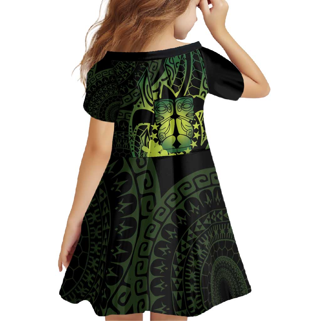 Kia Orana Kuki Airani Family Matching Mermaid Dress and Hawaiian Shirt Cook Islands Tangaroa God Tatau Green