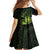 Kia Orana Kuki Airani Family Matching Off The Shoulder Long Sleeve Dress and Hawaiian Shirt Cook Islands Tangaroa God Tatau Green