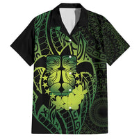 Kia Orana Kuki Airani Family Matching Off Shoulder Short Dress and Hawaiian Shirt Cook Islands Tangaroa God Tatau Green