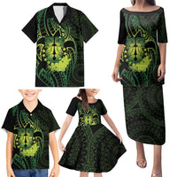 Kia Orana Kuki Airani Family Matching Puletasi and Hawaiian Shirt Cook Islands Tangaroa God Tatau Green