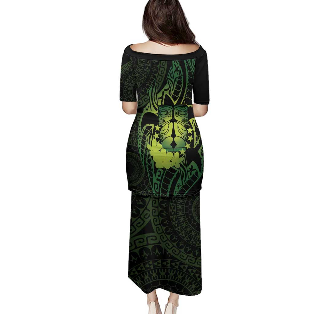 Kia Orana Kuki Airani Family Matching Puletasi and Hawaiian Shirt Cook Islands Tangaroa God Tatau Green