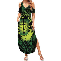 Kia Orana Kuki Airani Family Matching Summer Maxi Dress and Hawaiian Shirt Cook Islands Tangaroa God Tatau Green
