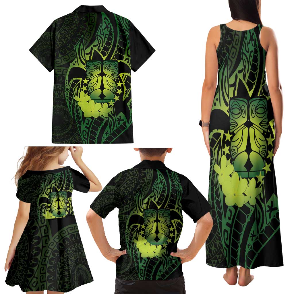 Kia Orana Kuki Airani Family Matching Tank Maxi Dress and Hawaiian Shirt Cook Islands Tangaroa God Tatau Green