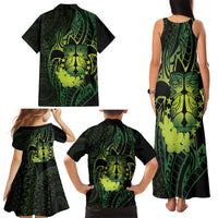 Kia Orana Kuki Airani Family Matching Tank Maxi Dress and Hawaiian Shirt Cook Islands Tangaroa God Tatau Green