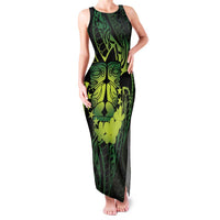 Kia Orana Kuki Airani Family Matching Tank Maxi Dress and Hawaiian Shirt Cook Islands Tangaroa God Tatau Green