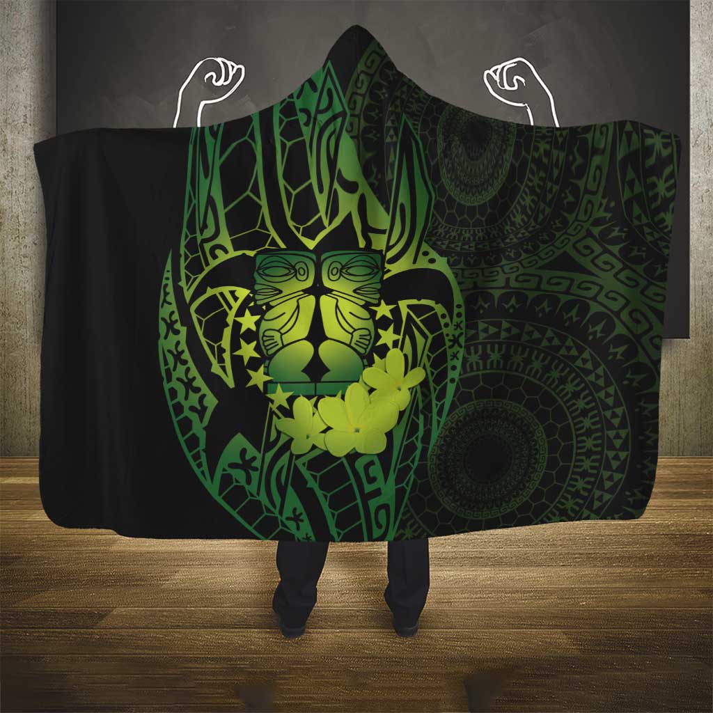 Kia Orana Kuki Airani Hooded Blanket Cook Islands Tangaroa God Tatau Green