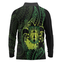 Kia Orana Kuki Airani Long Sleeve Polo Shirt Cook Islands Tangaroa God Tatau Green