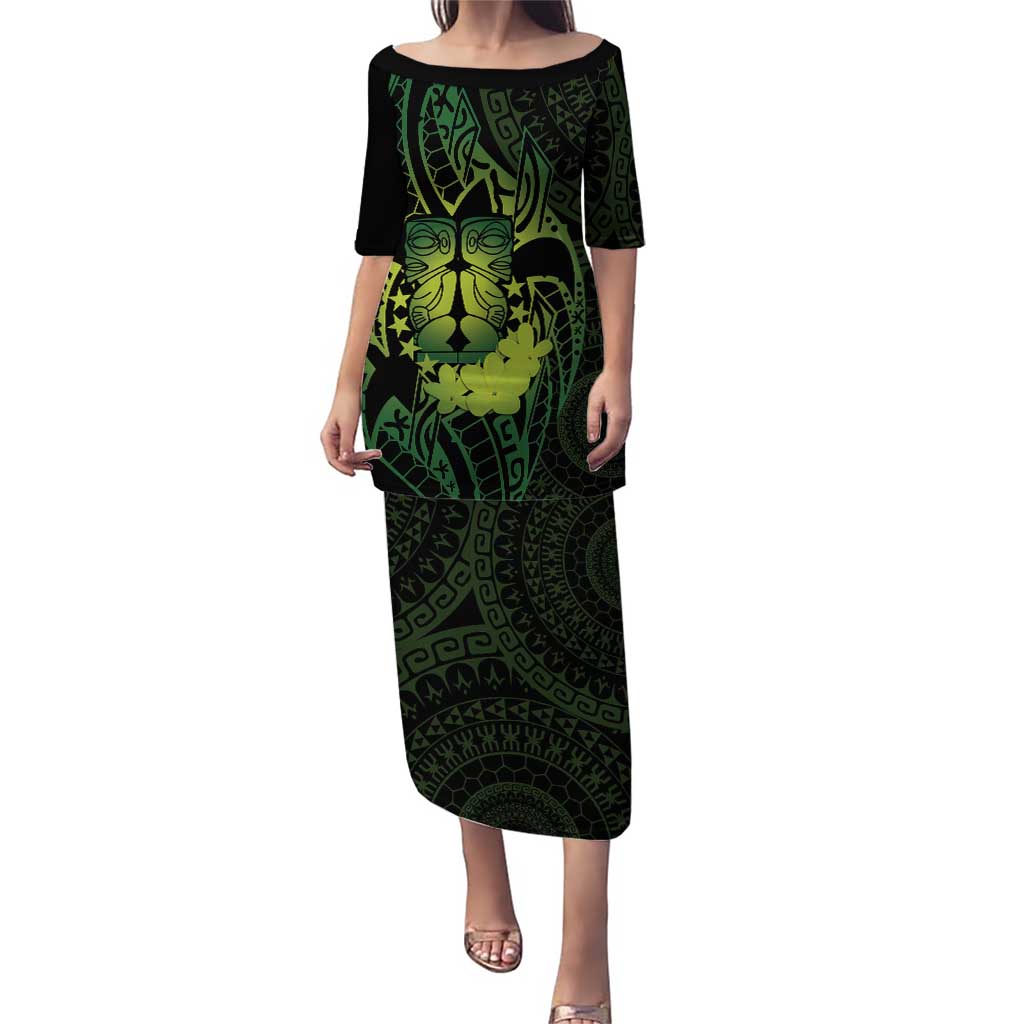 Kia Orana Kuki Airani Puletasi Cook Islands Tangaroa God Tatau Green LT14 Long Dress Green - Polynesian Pride