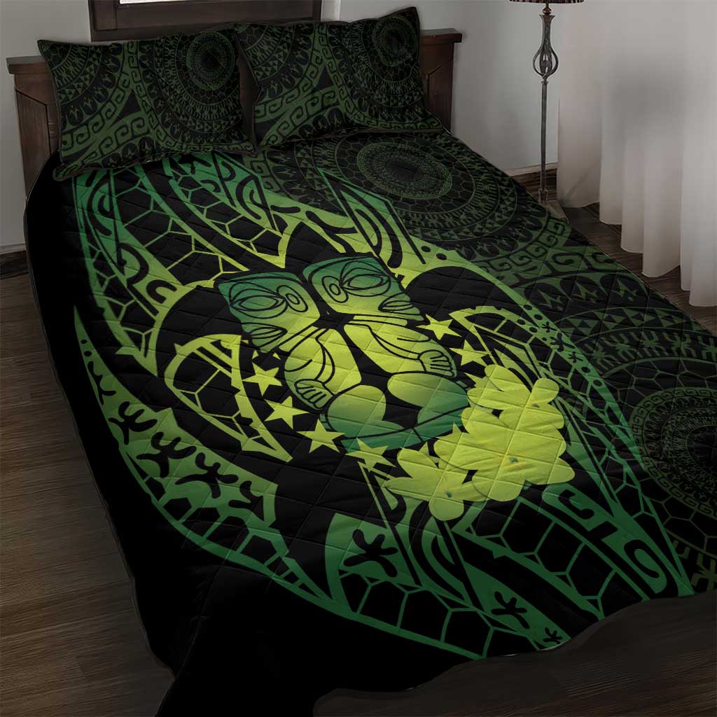 Kia Orana Kuki Airani Quilt Bed Set Cook Islands Tangaroa God Tatau Green