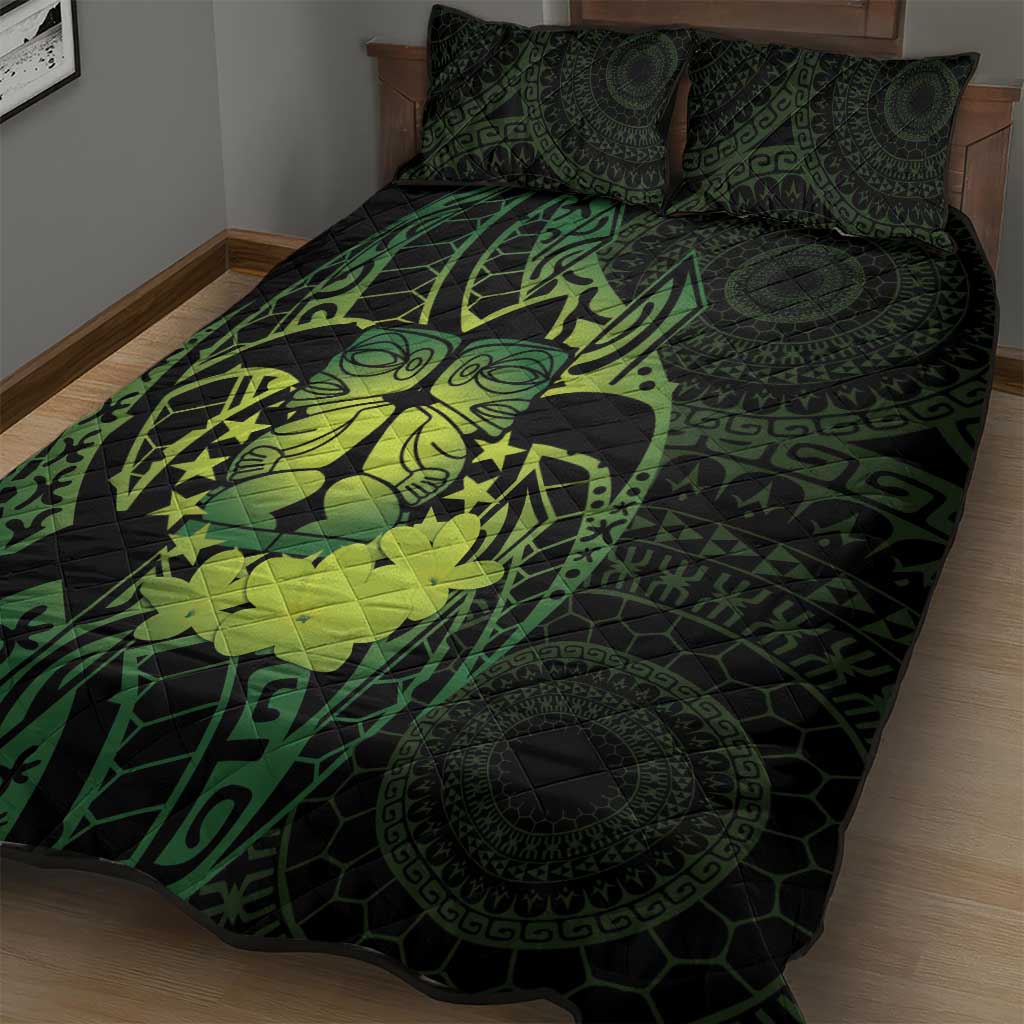 Kia Orana Kuki Airani Quilt Bed Set Cook Islands Tangaroa God Tatau Green