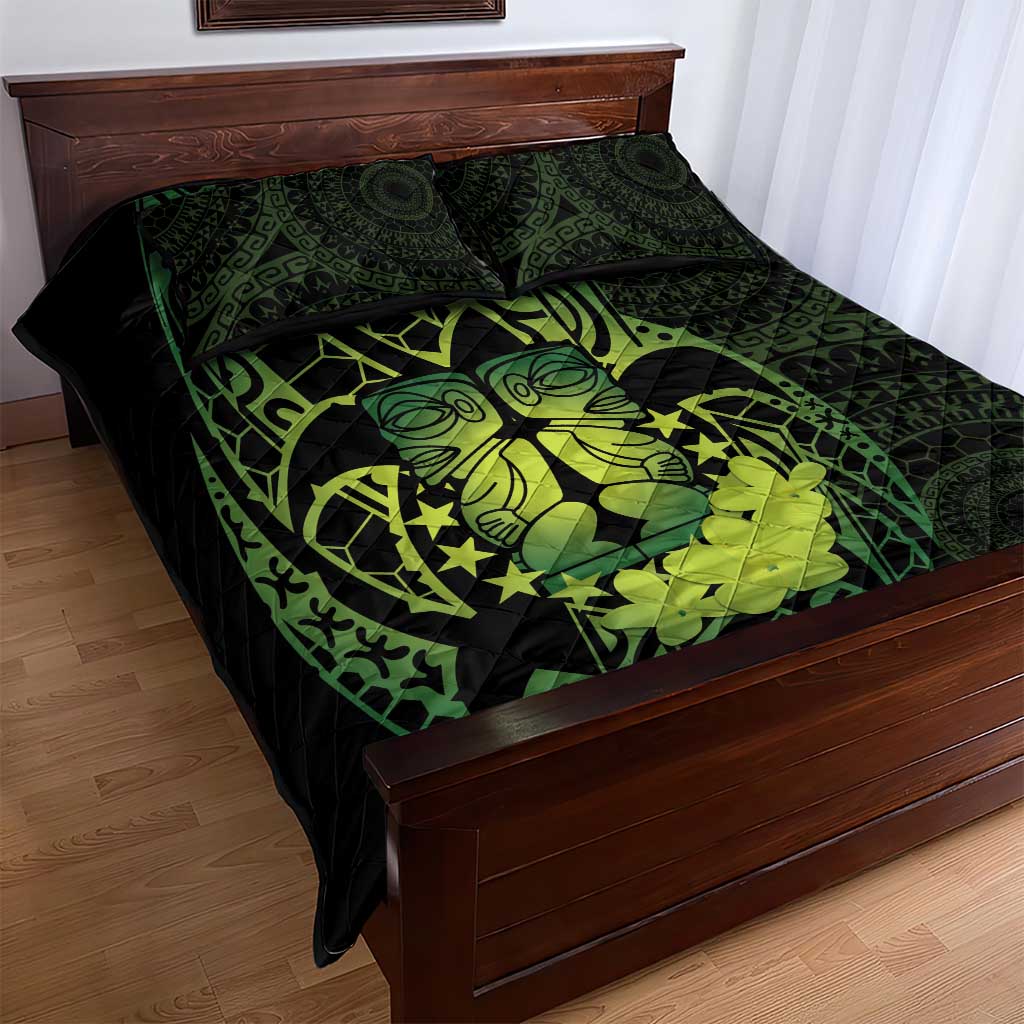 Kia Orana Kuki Airani Quilt Bed Set Cook Islands Tangaroa God Tatau Green