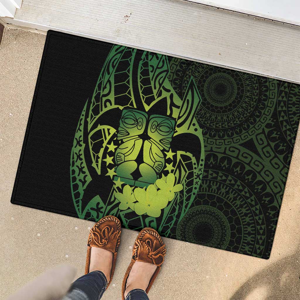 Kia Orana Kuki Airani Rubber Doormat Cook Islands Tangaroa God Tatau Green LT14 - Polynesian Pride