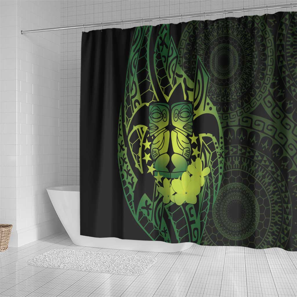 Kia Orana Kuki Airani Shower Curtain Cook Islands Tangaroa God Tatau Green