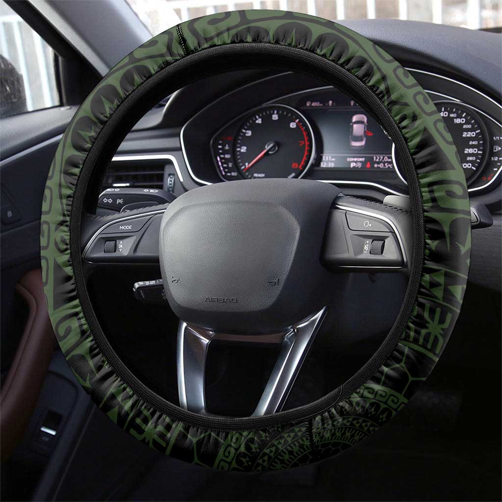 Kia Orana Kuki Airani Steering Wheel Cover Cook Islands Tangaroa God Tatau Green LT14 - Polynesian Pride