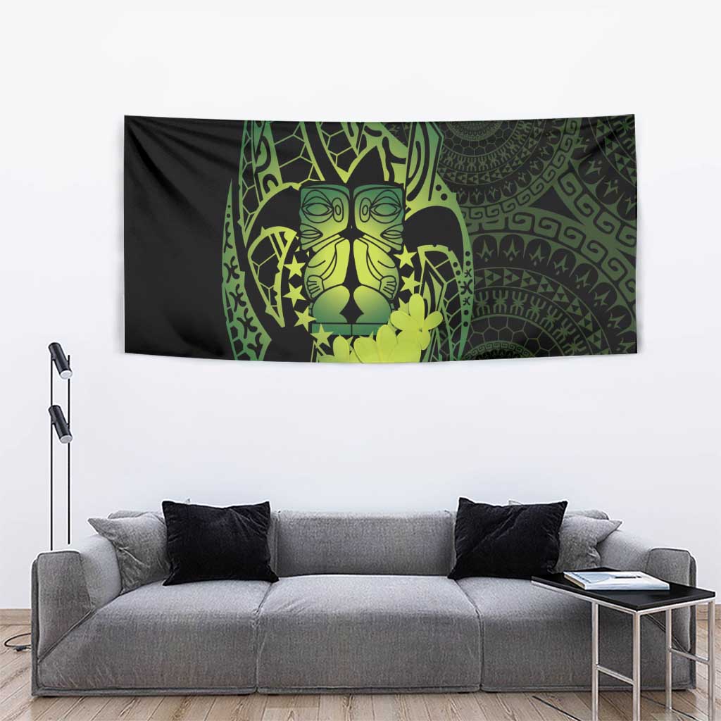 Kia Orana Kuki Airani Tapestry Cook Islands Tangaroa God Tatau Green