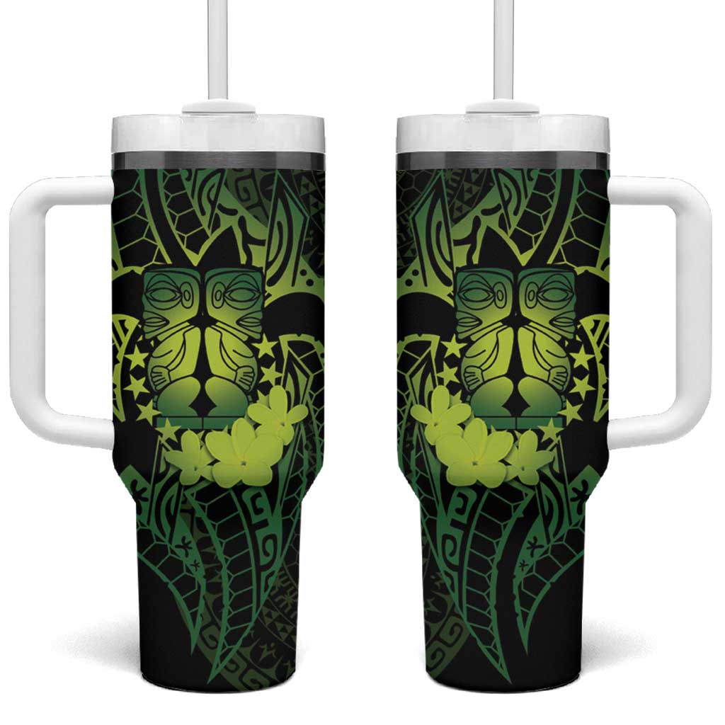 Kia Orana Kuki Airani Tumbler With Handle Cook Islands Tangaroa God Tatau Green