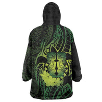 Kia Orana Kuki Airani Wearable Blanket Hoodie Cook Islands Tangaroa God Tatau Green