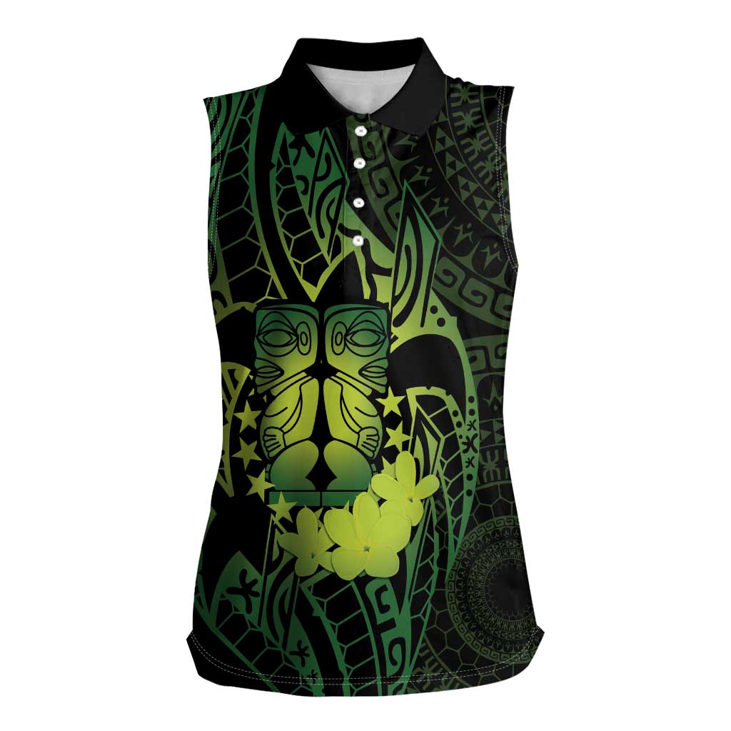 Kia Orana Kuki Airani Women Sleeveless Polo Shirt Cook Islands Tangaroa God Tatau Green