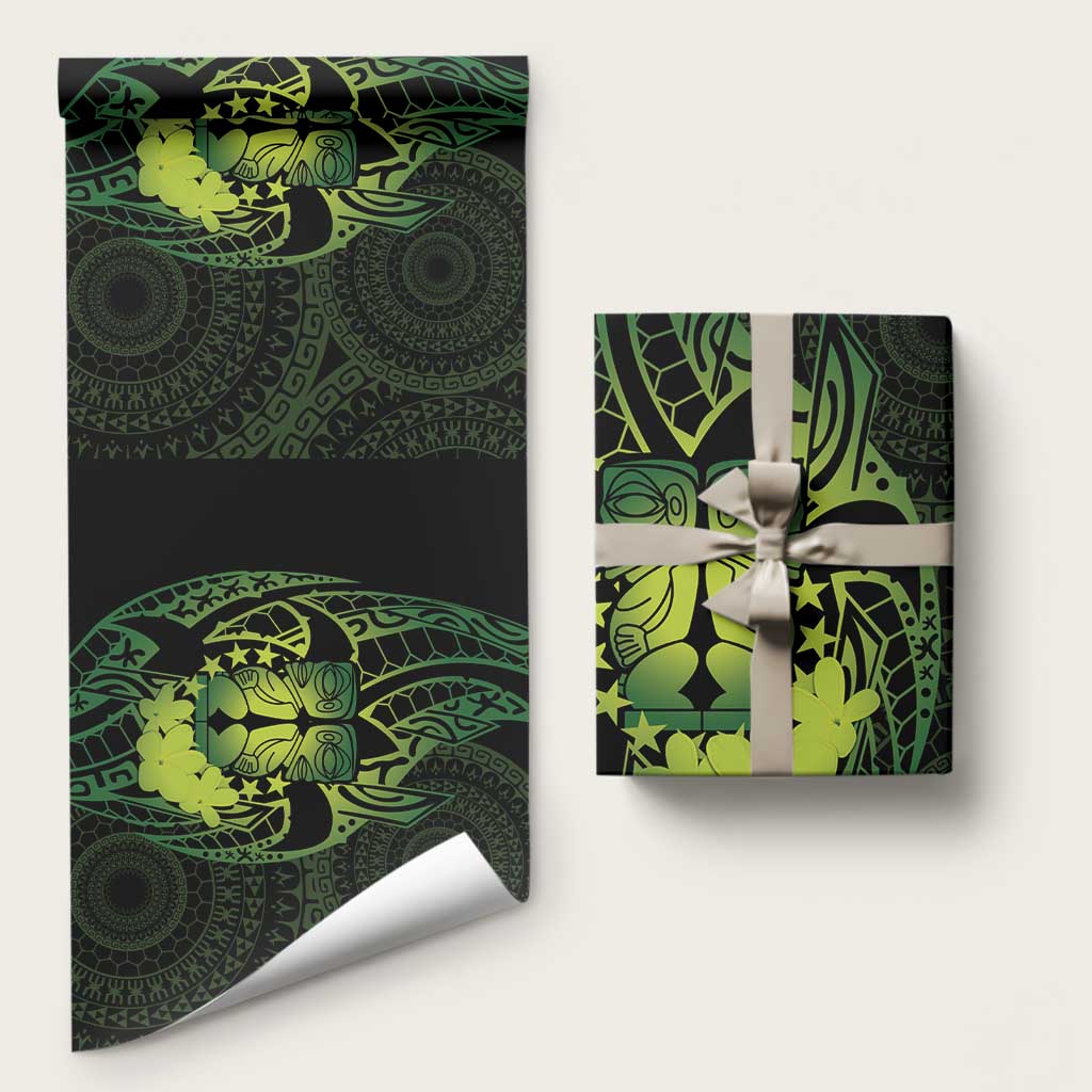 Kia Orana Kuki Airani Wrapping Paper Cook Islands Tangaroa God Tatau Green - Polynesian Pride