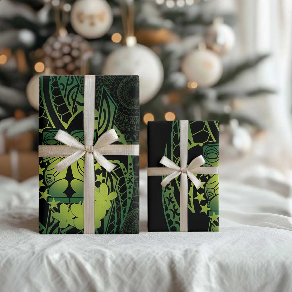 Kia Orana Kuki Airani Wrapping Paper Cook Islands Tangaroa God Tatau Green - Polynesian Pride
