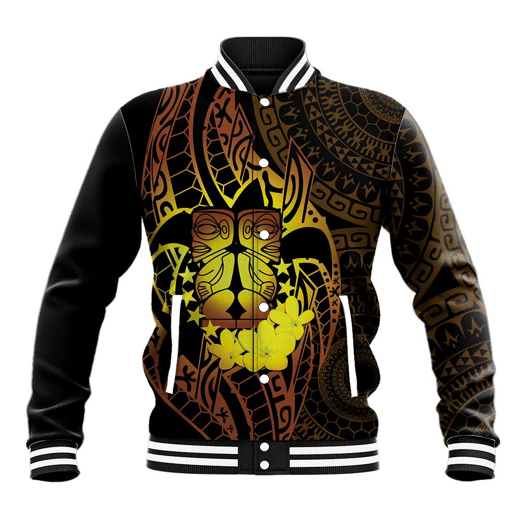 Kia Orana Kuki Airani Baseball Jacket Cook Islands Tangaroa God Tatau Gold LT14 Unisex Gold - Polynesian Pride