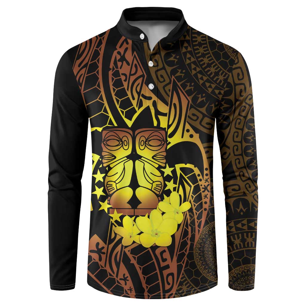 Kia Orana Kuki Airani Button Sweatshirt Cook Islands Tangaroa God Tatau Gold LT14 Gold - Polynesian Pride