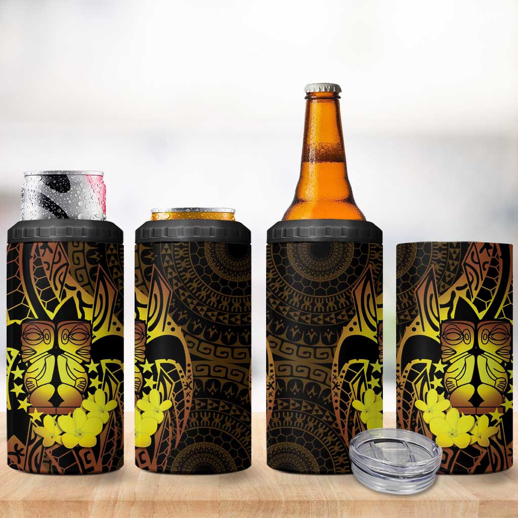 Kia Orana Kuki Airani 4 in 1 Can Cooler Tumbler Cook Islands Tangaroa God Tatau Gold