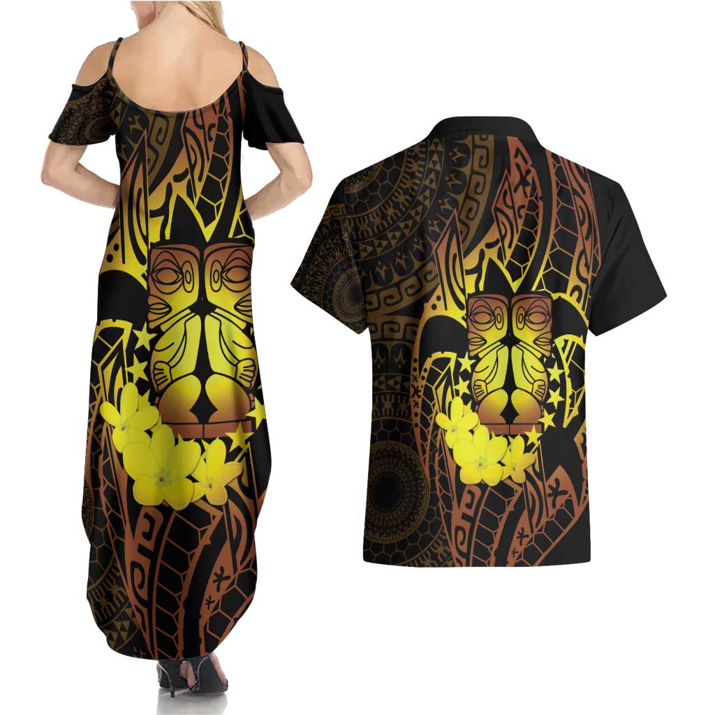 Kia Orana Kuki Airani Couples Matching Summer Maxi Dress and Hawaiian Shirt Cook Islands Tangaroa God Tatau Gold